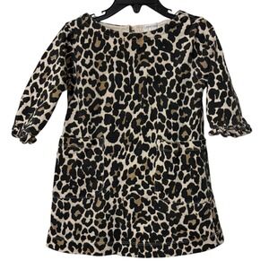 Crewcuts Toddler Girls Size 3 Leopard‎ Print Dress Cotton Long Sleeve Pockets